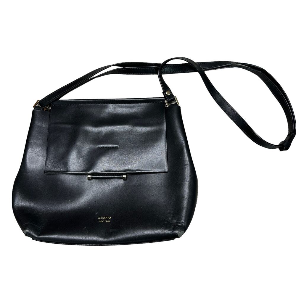 IMAGO-A Black Leather Basic Shoulder Bag Purse City Classic Professional
